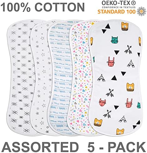 Nimsay Home 5 Pack Soft Jersey Padded Burp Cloths Baby Ultra Absorbent Burping Cloth Clothes Newborn Towel Milk Spit Up Rags