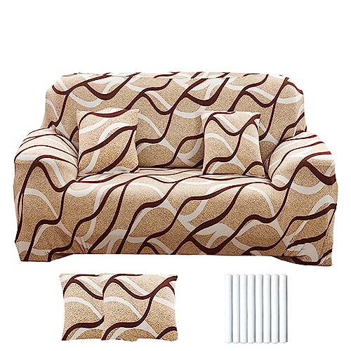 Syarerla 北欧風 ソファカバー 2人掛け 肘付き 肘あり クッションカバー2枚 一体型 そふぁーかばー 柔らかい 犬 猫 キズ防止 ソファー保護カバー 伸縮素材 洗濯可能(カラー#17)