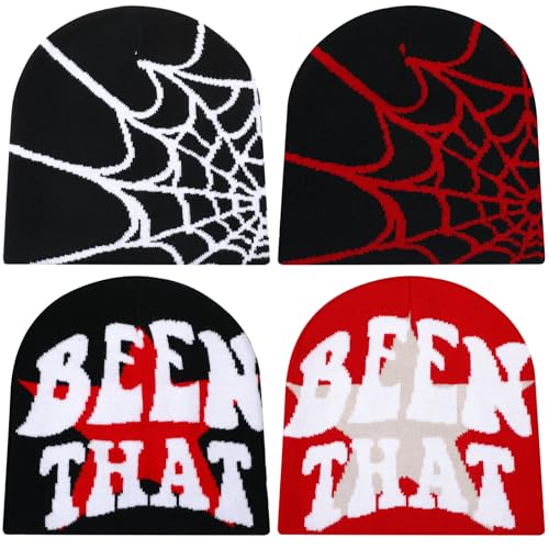 Image of Ramede 4 Pcs Y2k Beanie - Double Sided Graphic Beanies for Men and Women, Acrylic Knitted Y2k Hats Accessories