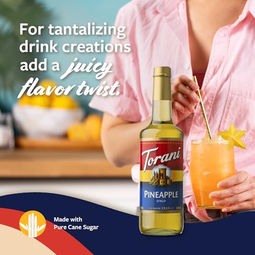 Image of Torani Pineapple Syrup for Drinks, Flavoring for Iced Tea, Lemonade, Sodas, and Cocktails, Glass Bottle with Pump Included, 25.4 Fl Oz