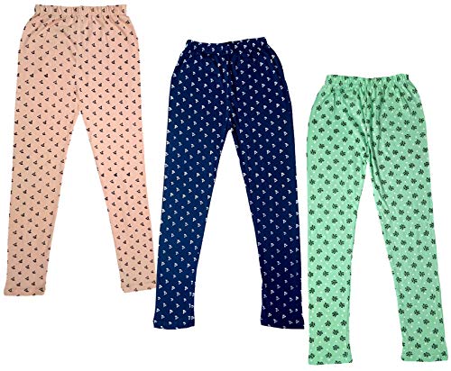 Image of IndiWeaves Girls Cotton Printed Leggings Slim Fit Cotton Stretchable Leggings [Pack of 3] Peach2, Navy Blue, Sea Green