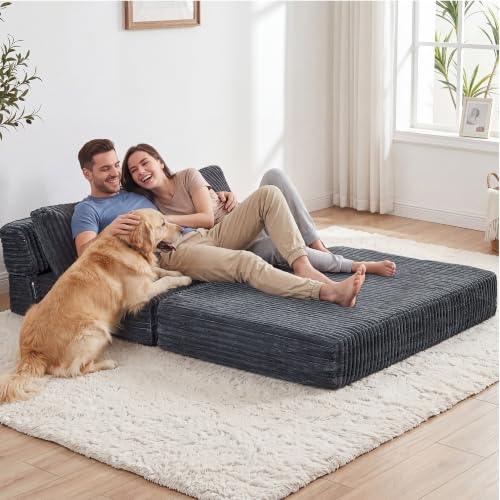 Image of Convertible 4-in-1 Folding Sofa Bed 54 inch Loveseat Boneless Sleeper Chair Couch Foldable Chaise Lounger & Mattress Pocket Coils+Foam Medium Support, Portable No Assembly for Living Room /Bedroom, Full XL