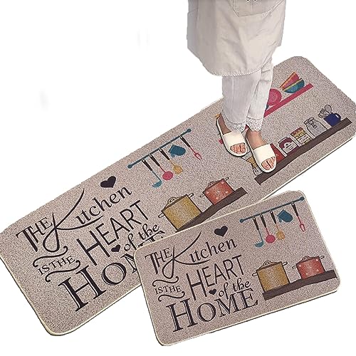 Image of Kitchen Mat Set, Non-Slip Washable Rubber Backed Kitchen Mat, Stain and Wear Resistant, Pile Kitchen Rug, Decorative Floor Mat for Home and Kitchen (Heart)