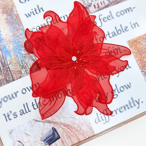 Image of Exaggerated Organza Fabric Flower Brooch Pin for Women Girls Fashion Dainty Layered Big Beaded Corsage Boutonniere Brooches Lapel Pins Delicate Wedding Birthday Holiday Dress Accessories Jewelry Gift