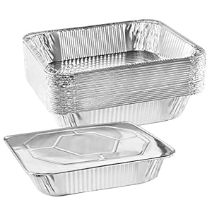 NYHI 9″ x 13 ” Aluminum Foil Pans With Lids (10 Pack) | Durable Disposable Grill Drip Grease Tray | Half-Size Deep Steam Pan and Oven Buffet Trays | Food Containers for Catering, Baking, Roasting’
