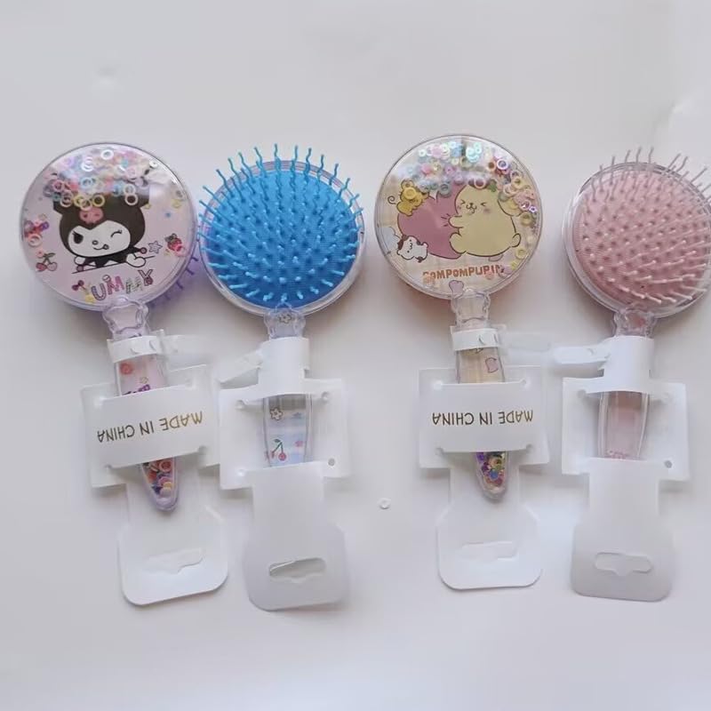 FEIFEI'S BOW Princess mermaid Hair Brush,Paddle Hairbrush for Girls Kids,Easily Glide Through Knots No Pull Glitter Bristle Tangle Brushes Sequin airbag comb Gift (KURO) - Image 3