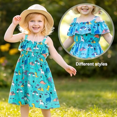 Image of Toddler Little Girls Casual Dresses Short Sleeve Crew Neck Graphic Cartoon Dress for 2-8 Years