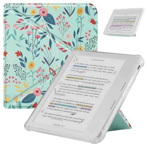 HGWALP Funda Compatible con Kobo Libra Colour (2024) / Kobo Libra 2 (2021) 7 Pulgadas eReaders,Tapa Trasera TPU Transparente y Suave con función automática de sueño/Despertar y de pie,Spring Bloom