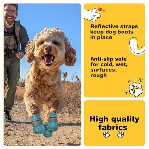 Hcpet Dog Shoes for Dogs, Dog Booties for Dogs, Anti-Slip Dog Boots & Paw Protectors for Hot Pavement Winter Snow Hiking with Reflective Straps Blue Size 5, 4PCS by Hcpet - Image 3