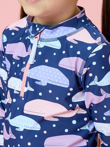 Image of RuffleButts Baby /Toddler Girls Long Sleeve Rash Guard 2 Piece Swimsuit Set w /UPF 50+ Sun Protection with Zipper