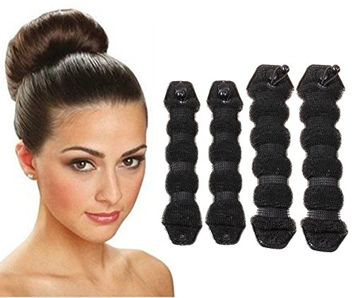 iWenSheneg Hot Buns 4 Pieces Magic Hair Styling Twist Ring Former Shaper Chignon Bun Maker Curler Accessory ( 2 Large & 2 Small) (Black)