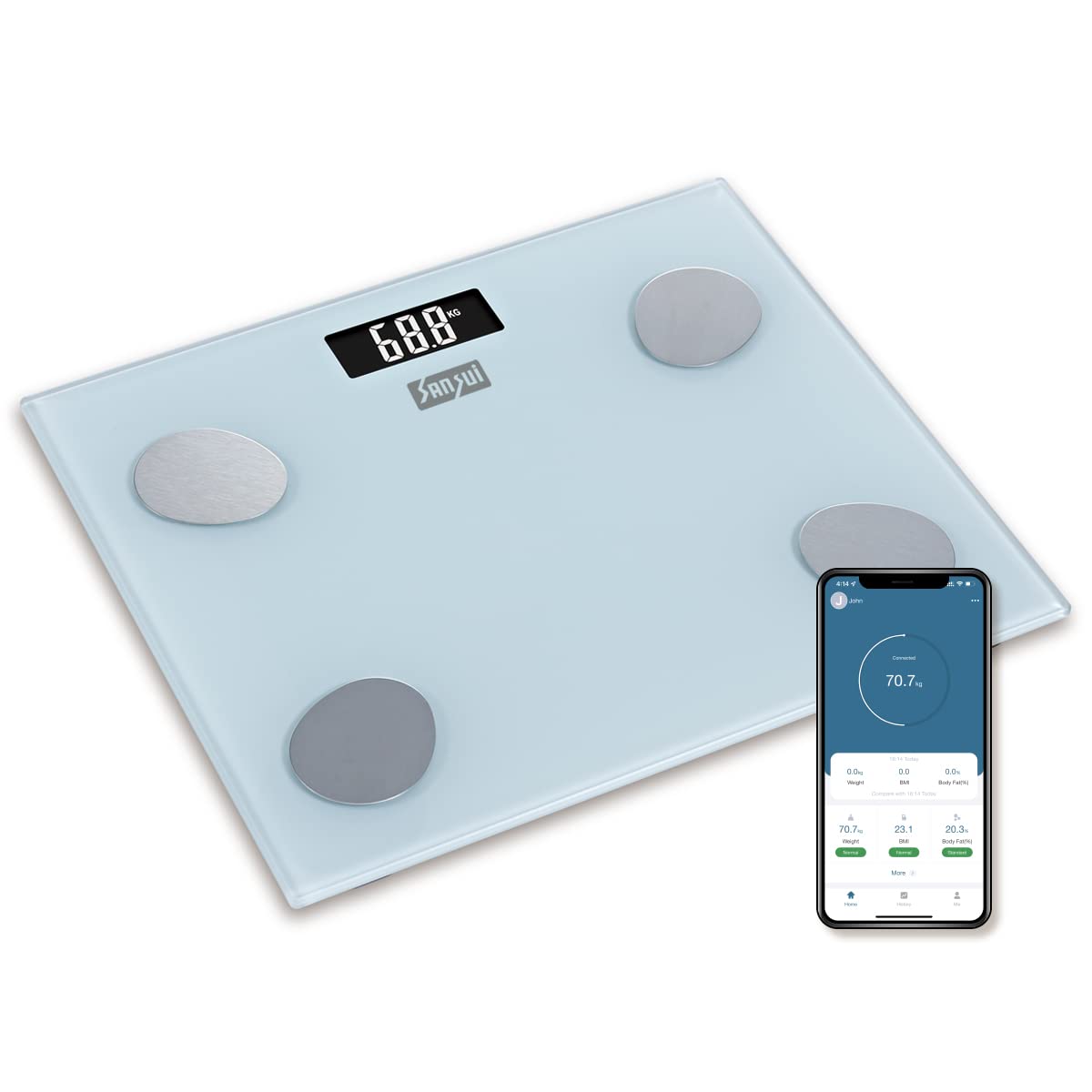 Sansui Smart Bluetooth Body Fat Analyser, Body Composition Weighing Scale, 150 kg (White)-image-29