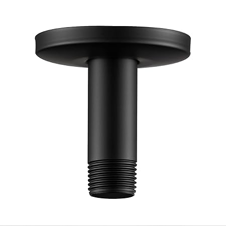 OFFO Shower Arm with Flange, 3 Inches Ceiling Mount Replacement Rain Shower Head Straight Arm Ceiling-Mounted For Fixed Shower Head & High Pressure Rain, Matte Black