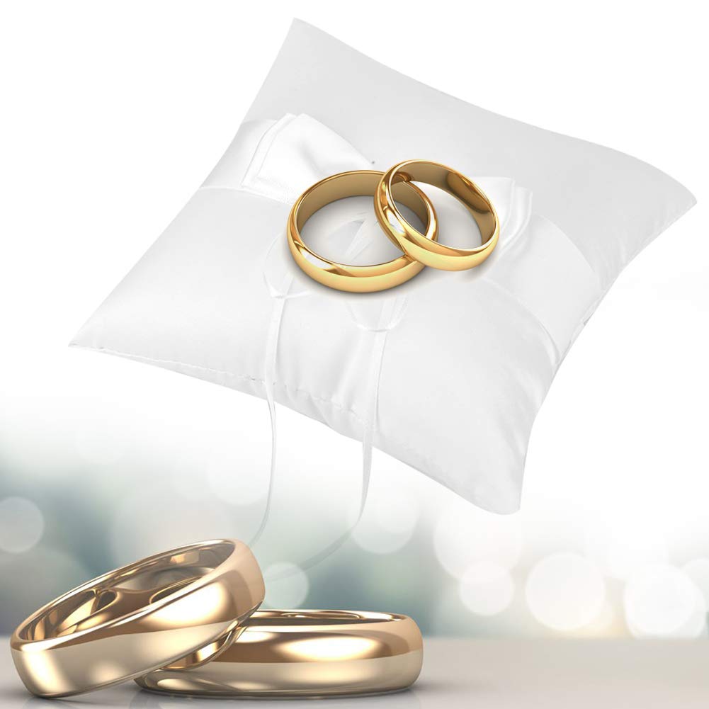 Tyenaza Cuscino per FEDI Nuziali, Adorabile Bud Wedding Pocket Ring Pillow Bearer, White Bowknot Ring Bearer Pillow Holder(20 * 20CM)