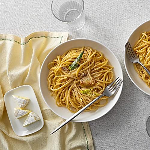 DOWAN Pasta Bowls 32oz, Large Salad Serving Bowls, White Pasta Bowl Set of 6, Ceramic Soup Bowls, Wide & Shallow Plates, Microwave & Dishwasher Safe