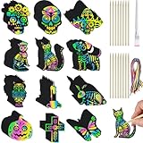 Hollowfly 96 Pcs Day of The Dead Scratch Paper Kit Dia De Los Muertos Sugar Skull Scratch Paper Off Cards Day of The Dead Crafts for Halloween Scratchs Hanging Ornaments Crafts Gift Party Drawing