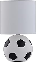 firstchoicelighting Black and White Football Table Lamp or Bedside Light, Height 27.5cm, Ceramic Base Fabric Shade, Boys Kids Bedroom Lightshade