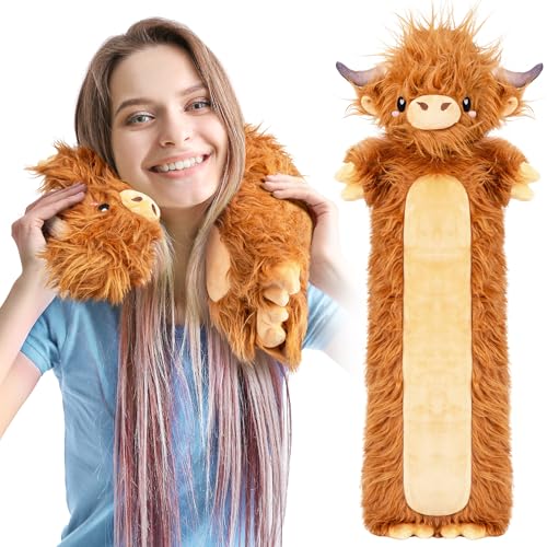 Image of Brown Highland Cow Microwavable & Weighted Stuffed Animals - Unscented Heatable Plush Doll, Cute Cow Plush Toys Gifts for Girls Boys and Kids, Happy Fuel