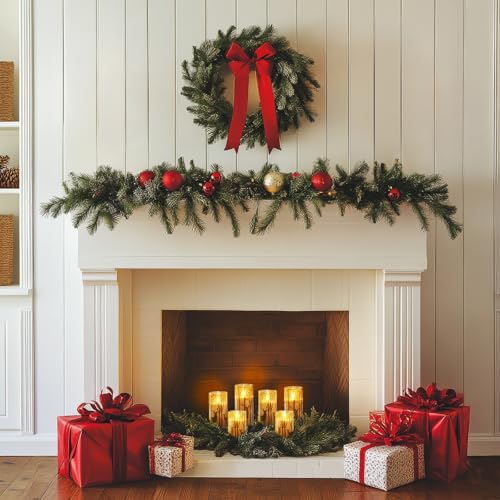 Image of Homemory Christmas Flickering Flameless Candles with Remote Timer, Gold Deer Battery Operated Candles, Glass Real Wax LED Pillar Candles for Home Holiday Decor, Set of 3