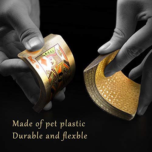 3 Decks Spielkarten, Folien-Pokerkarten, Deck mit 24 Karat Gold, Diamantfolie, Pokerkarten, wasserdichte Kunststoffkarten mit Geschenk-Box, Spiel-Werkzeuge für Familienspiel-Partys, cooles – Bild 3