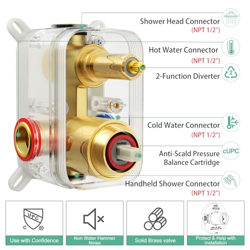 Image of SR SUN RISE Shower Faucet - Multifunctional High Pressure Shower Head System with Handheld Shower Head Fixtures - Valve Included (Brushed Gold, 12 inch)