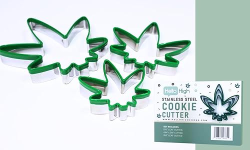 Miniatura 2 de Hello High - Juego de cortador de galletas de hojas de 3 piezas, suministros para hornear Hello High 420, cortador de hojas de marihuana, plantillas