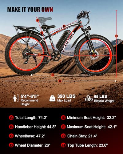 Image of Electric Bike for Adults, 1500W Peak E Bikes, 28+MPH, 26 inch Fat Tire Ebikes | 48V 15Ah /20Ah Electric Mountain Bike, 60+ Miles Electric Bicycle,7 Speed