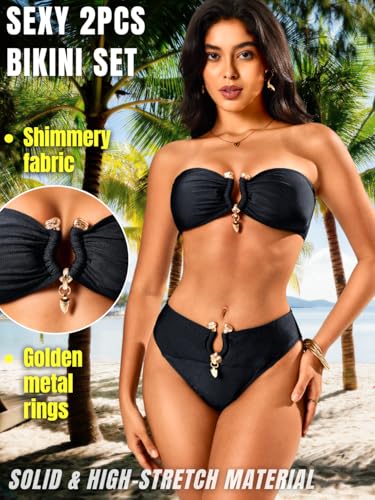 2-Piece Strapless Bikini Sets, High-Waisted Swimsuits, Tan-Through, Tube Top for Women Bandeau Bathing Suit Sexy2