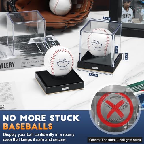 Image of JupDec Baseball Display Case for Single Autograph Ball, Clear Acrylic Cube Baseball Holder with Velvet Interior, UV Protected Stand Box with Durable Base, Ideal Gift for Sports Fans, Gold, 1 Pack