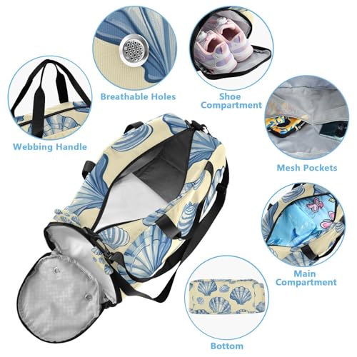 YETTASBIN Sport Travel Duffel Bag for Girls Boys, Sea Shell Large Waterproof Weekender Overnight Bag, Detachable Shoulder Strap Gym Bag with Shoe Compartment & Wet Pocket4