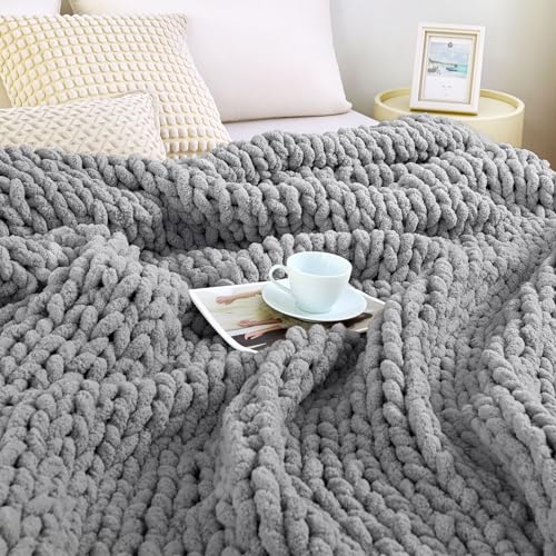 Chunky Knit Blanket Throw for Couch, 51"x63" Chunky Yarn Knitted Blankets