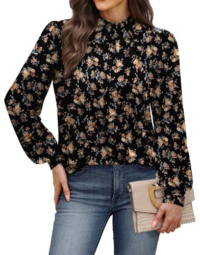 Image of WIHOLL Long Sleeve Shirts for Women Mock Neck Tops Pleated Front Blouses Dressy Casual Spring Fall Clothes 2026 Fashion