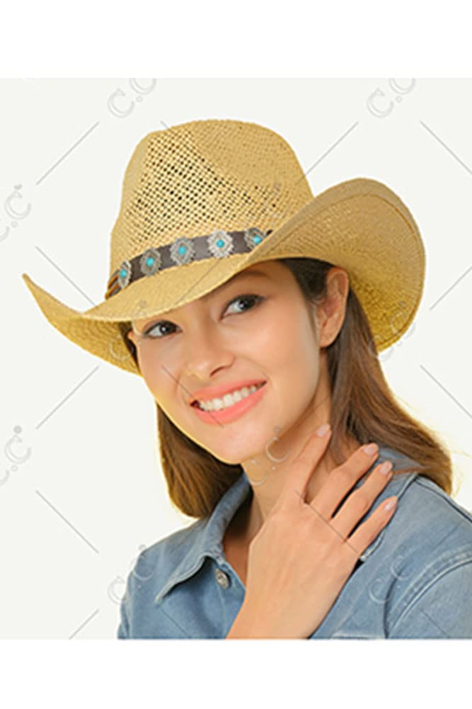 ScarvesMe Women Turquoise Charm Trim Band Cowboy Hat