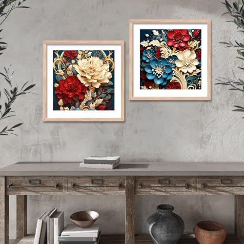 Image of kotart Painting for Wall Decoration - Floral Painting for Living Room Bedroom Office Room Decor - Premium Digital Paintings with Frame for Home Decoration - Set of 2 Multicolor paintings (10x10 inch, D)
