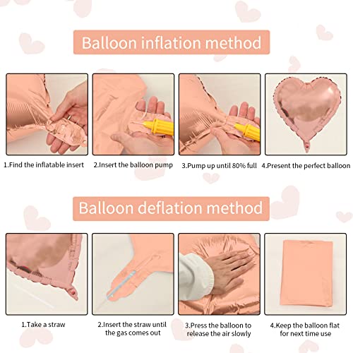 Image of Rose Gold Heart Balloons, 10PCS Heart Shape Balloons, Valentines 18inch Rose Gold Foil Balloon for Helium Valentine Decorations