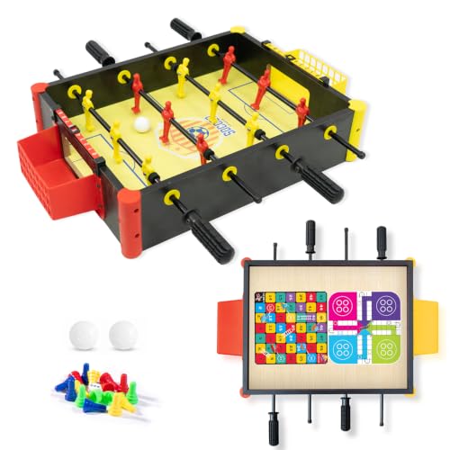 Image of Amazon Brand - Jam & Honey 3 in 1 Tabletop Foosball Game | Mini Football Table with Ludo & Snakes & Ladders | Indoor Board Game for Kids & Family | Age 6+ Years | Compact & Lightweight Design