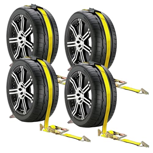 Image of Car Tie Down Straps for Trailers-10,000lbs Break Strength-2inx10ft Heavy Duty E Track Car Hauler Strap with Rolling Idler Three Cleat Over The Wheel Auto Tire Ratchet Straps for Truck, UTV