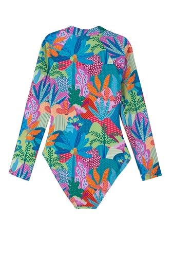 Image of Gottex Kids Long Sleeve Zip Front One Piece Swimsuit Chlorine Fade Resistant and Built-in UPF UV 50 + Protection