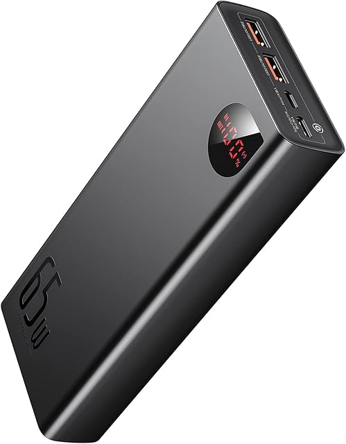 Baseus Power Bank, 65W 20000mAh USB C Portable Charger, PD3.0 QC4.0 Fast Charging Tri-outputs Battery Pack with LED Display for iPhone 12 11 Xs Samsung S20 Macbook iPad Pro Nintendo Switch etc
