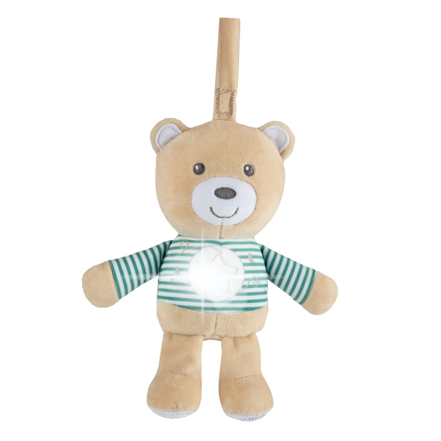 Chicco Osito Stardust, Osito de Peluche, Juguete para Sillita o Cuna, Tejido Suave, con Luz Suave y Música Clásica, Práctica Correa, Lavable a Máquina, Juguete Suave para Recién Nacido 0 Meses