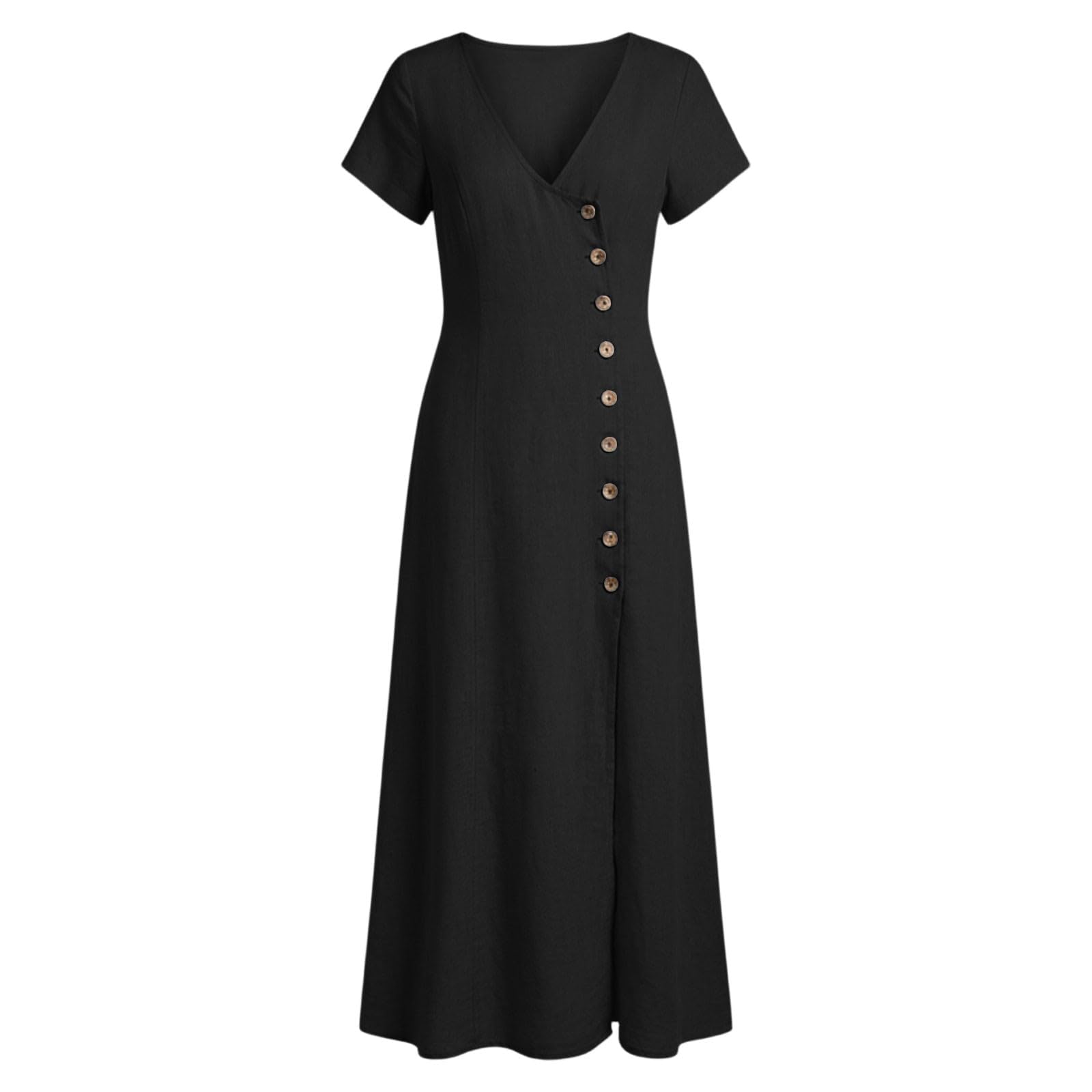 Vestidos Verano Mujer Cuello V Vestido Mujer Verano Casual Mangas Cortas Sueltos Vestido Largo con Botones Cintura Alta Ligero Cómodo y Transpirable Vestidos para Playa Vacaciones y Uso Diario