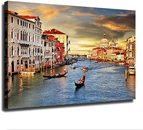 Room Aesthetic Poster Venice Sunset Landscape Art Painting Modern Wall Decor Posters Modern Prints Paintings Canvas Wall Art for Home Kitchen Living Room Bedroom Decor (Framed,24x36inch)