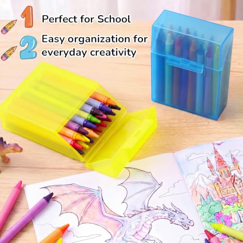 Image of Clabby 2 Pcs Clear Plastic Crayon Boxes Hold 24 Count, Blue,Yellow