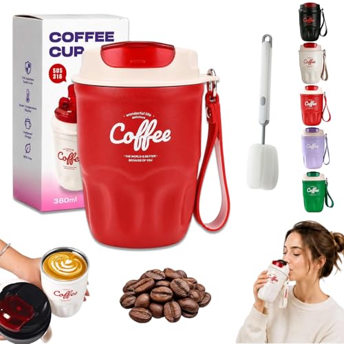 Image of Coffee Vacuum Flask, 12oz Durable Insulated Tumbler Built-in LED Temperature Display, 316 Stainless Steel Travel Coffee Mug for Home, Office, And Outdoor Use (Standard version-Red)