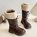 Fuzzy Ridding Boots for Girls:Fashion Lace up Fleece Side Zipper Knee High Booties Winter Warm Sherpa Hiking Outdoor Snow Shoes（Size10,Brown