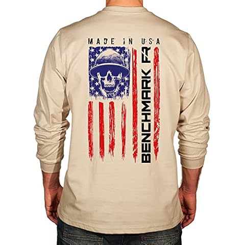 BENCHMARK FR Flame Resistant Long Sleeve Shirt - American Skull Graphic (Beige - X-Large) Cover