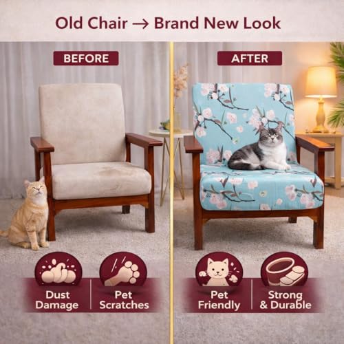 Image of STITCHNEST 'Contour Fit Series' Stretchable Printed Wooden Sofa Cover (Pack of 10) - Elastic Wooden Chair Cover | Wooden Sofa Seat Cover | Size - 20-21 x 20-21 x 3-5 in