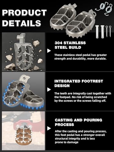Image of 304 Stainless Steel Universal Dirt Bike Foot Pegs with Springs | 304SS, Dirtbike Footpegs Pedal Rests, for 50cc-250cc YZ CRF KLX CR XR TTR PW DRZ 50 70 80 90 100 110 125 150