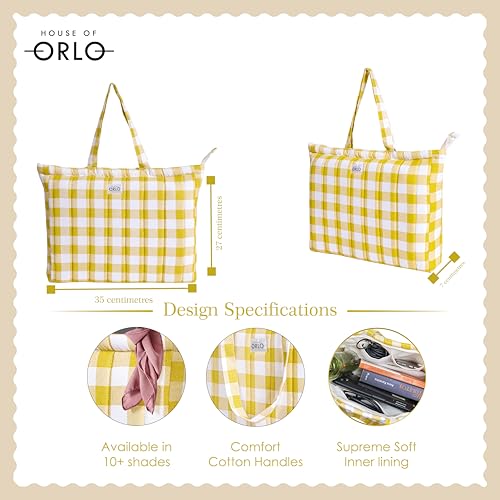 Image of Premium Cotton Waffle Quilted Tote Bag, Large Spacious Handbag for College, Office, Work, Travel, Shopping & Daily Use