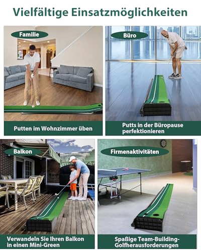 Golf Putting Matte mit Rücklaufbahn, zweifarbiger Kunstrasen für Indoor/Outdoor Übung (für Anfänger & Fortgeschrittene)